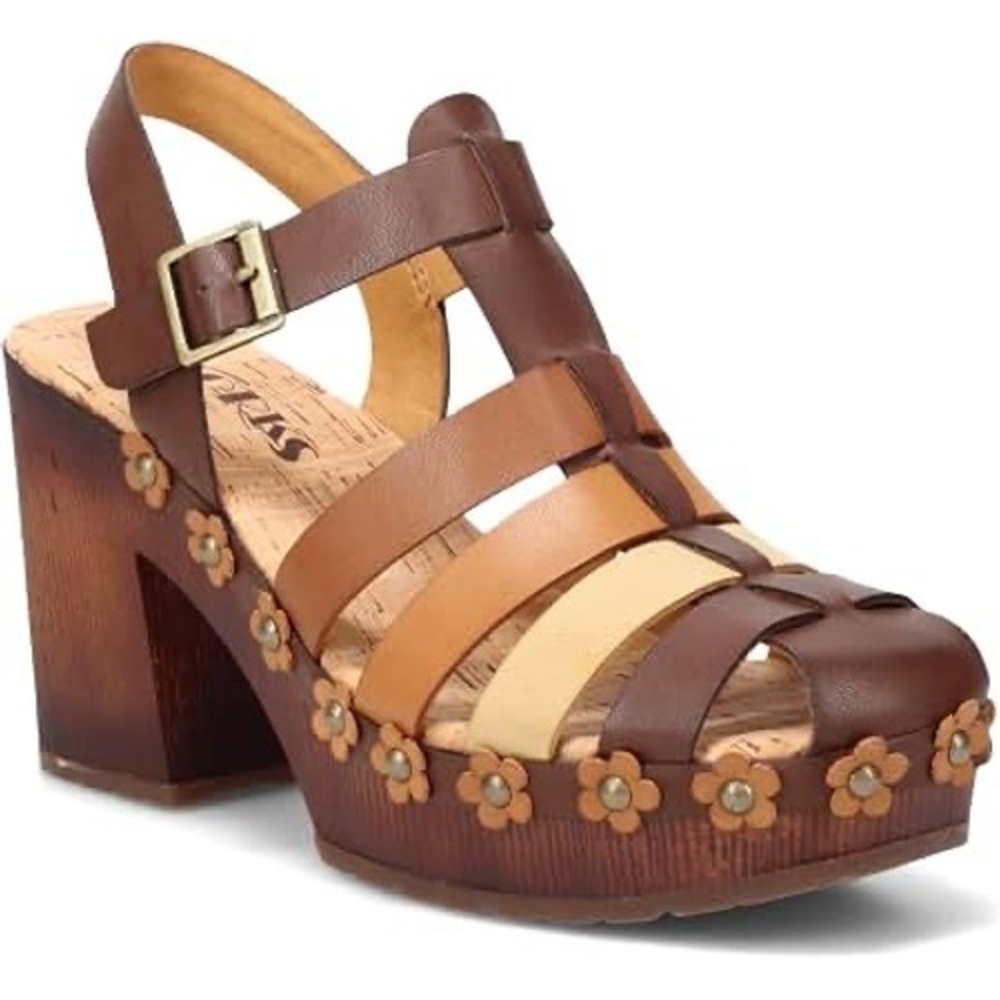 Korks Womens 9M Brown Multi Strappy Floral Studded Block Heel Sandals KR0010783